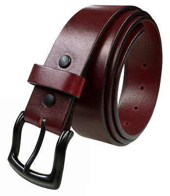 Burgundy Belt Genuine Full Grain Leather Casual Jean Belt 1-1/2'' Wide