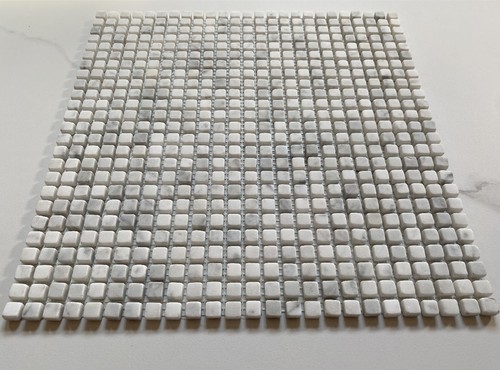 C21XT Tumbled Non Slip Carrara White Marble 3/8x3/8 Square Shower Floor Tile - Picture 6 of 6