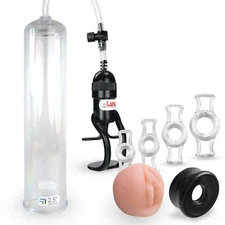 LeLuv Penis Pump 12 Inch Large EasyOp Zgrip Black, Donut & 4 Constrict Rings