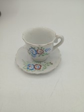 Japanese Mini Teacup  Saucer With Flower Floral Design 1 inch Vintage