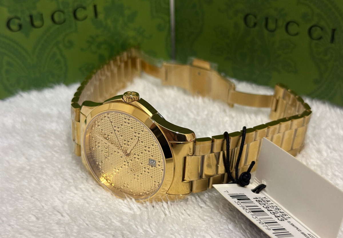 gucci g-collection ya126461 gold dial stainless steel unisex classic watch  38mm