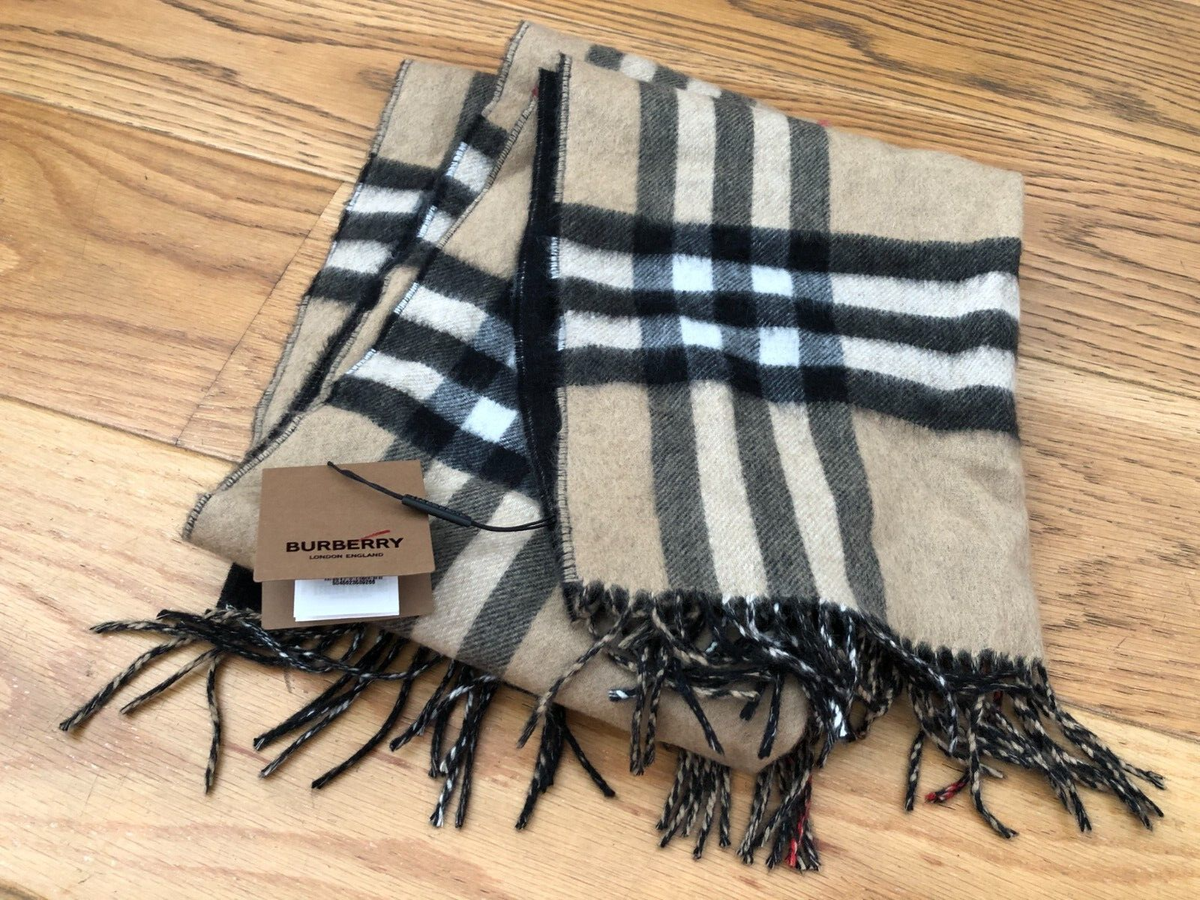BURBERRY LONDON SCOTTISH CASHMERE SCARF 210 x 50CM BLACK CHECK LONG SCARF  BNWT