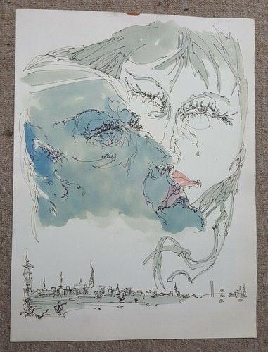 HORST CLAUSEN : HIMMLISCHER KUSS. Aquarell Handsigniert . 1984