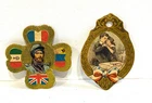 2 Antique WW1 National Military Hairy Day Cardboard Badges