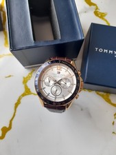 Tommy Hilfiger Luke Rose Gold Plated Stainless Steelan,Brown leather strap