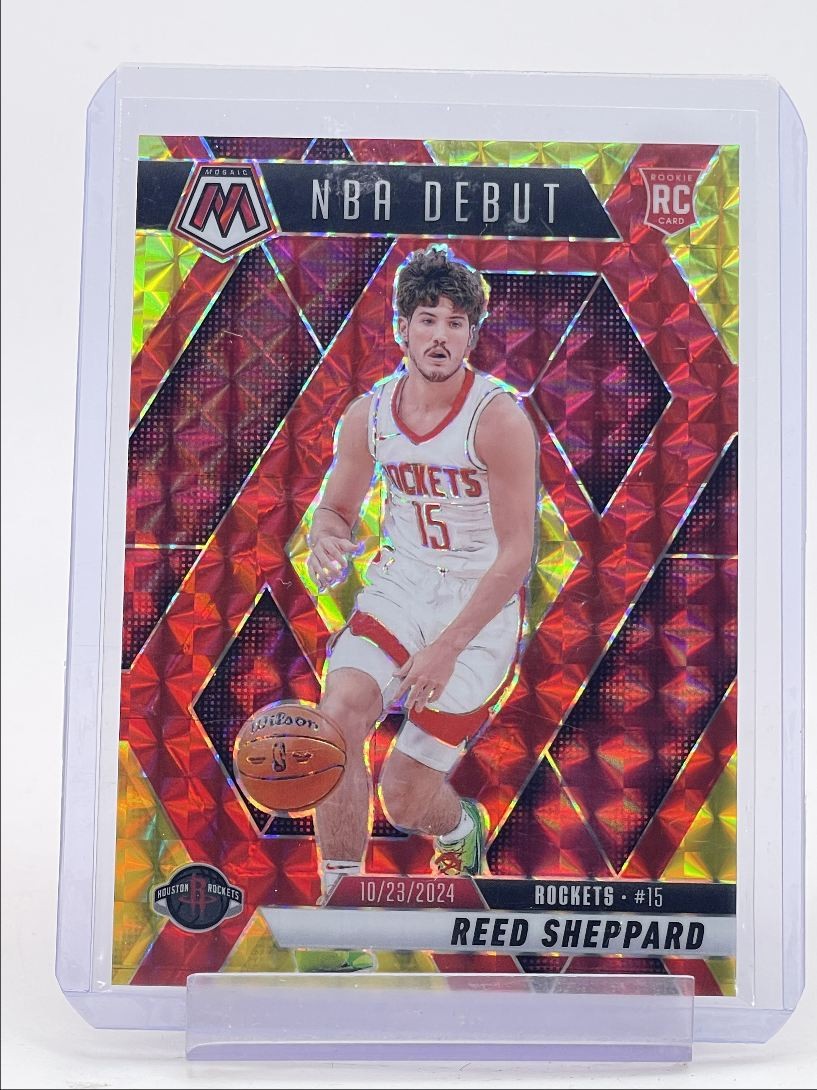 REED SHEPPARD 2024-25 MOSAIC ROOKIE NBA DEBUT RED YELLOW CHOICE RC /75 Q4186