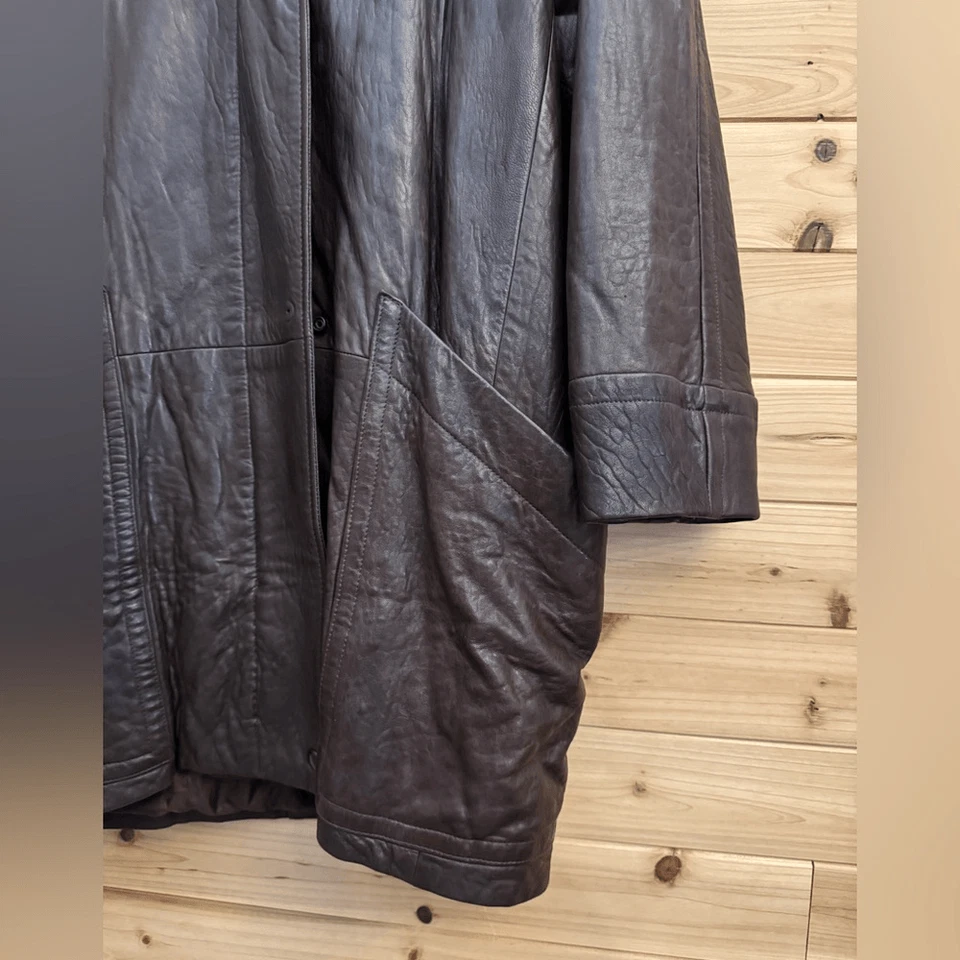 Chaqueta Longline Vintage Vakko Talla Pequeña Gran Tamaño Cuero Marrón Chocolate Suave Foto 3 de 4