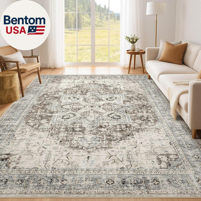 Area Rug Living Room Rugs - 5X7 Washable Boho Rug Vintage Oriental Distressed Fa