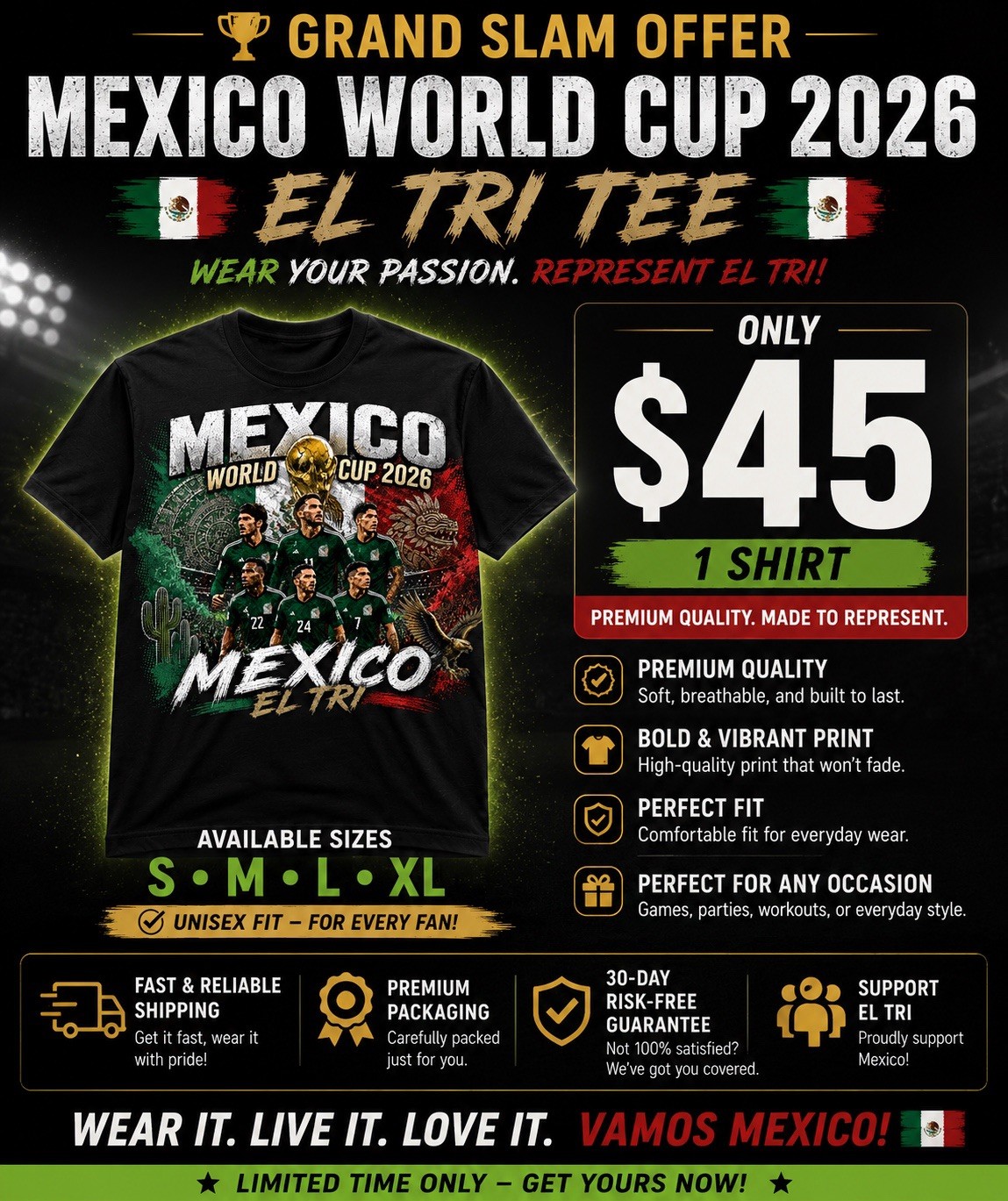 Mexico El Tri World Cup 2026 Soccer Graphic Shirt T-Shirt, Black