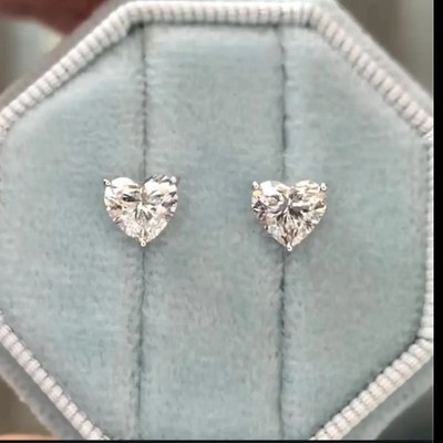 2.00TCW Heart Natural Diamond Birthday Gift Stud Earrings Solid 14k White Gold