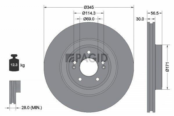 2X Pagid Bremsscheibe InnenbelüFtet Ø345Mm FüR KIA Stinger CK Genesis G70 IK-image