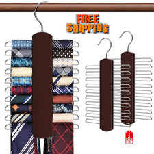 2 Pack Tie Rack for Closet Premium Wooden Necktie Organizer Storage Tie/Belt 40