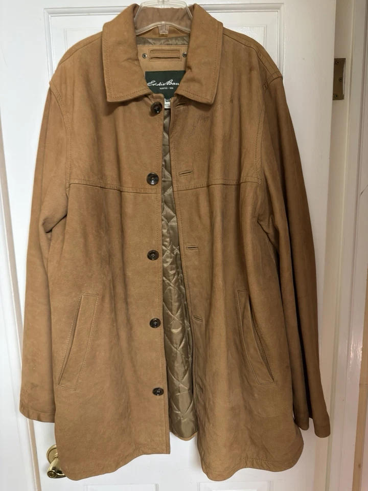 Eddie Bauer Neubuck Suede Leather Jacket MN XLT Quilt Lined - Image 3 of 4