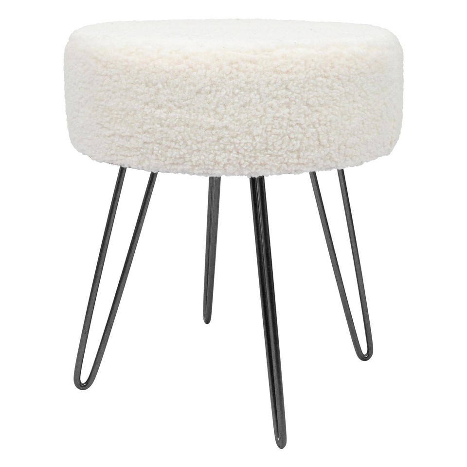 1x Crème/Noir H41 x D35cm Rond Repose-Pieds en Boucle Ottoman Tabouret