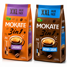 MOKATE Premium Coffee Sachets Bundle - 24 Brown Sugar x 3in1 & 24 x Caramel 3in1