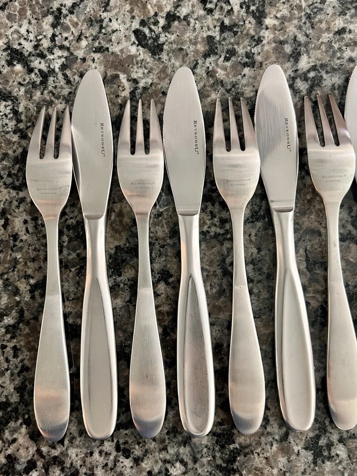 Juegos de tenedores de cena Retroneau Contour (6) y cuchillos/cuchillos (6) de acero inoxidable 18/10 usados en excelente estado Foto 3 de 4