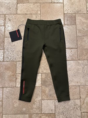 Prada Neoprene Linea Rossa Logo Tech Olive Track Jogger Pant