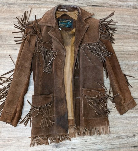 VTG Schott Bros Western Rancher Fringed Suede Brown Leather MADE IN USA 70s