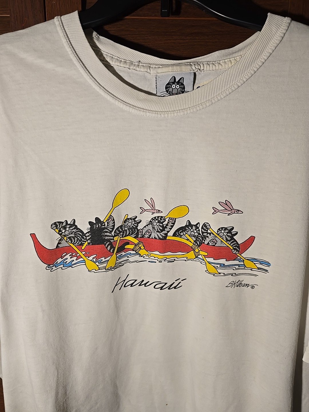 Vtg Official Label B Kliban Cats Hawaii Fishing Cat Mice 2 Sided T Shirt  XL