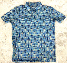 Chubbies Performance Polo Golf Shirt Blue Geometric AOP Peacock Print - Large