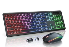 Wireless Keyboard and Mouse Combo Backlit Rechargeable RGB Light Up Letters