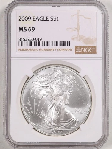 2009 1oz Silver American Eagle MS 69 NGC 8153730-019