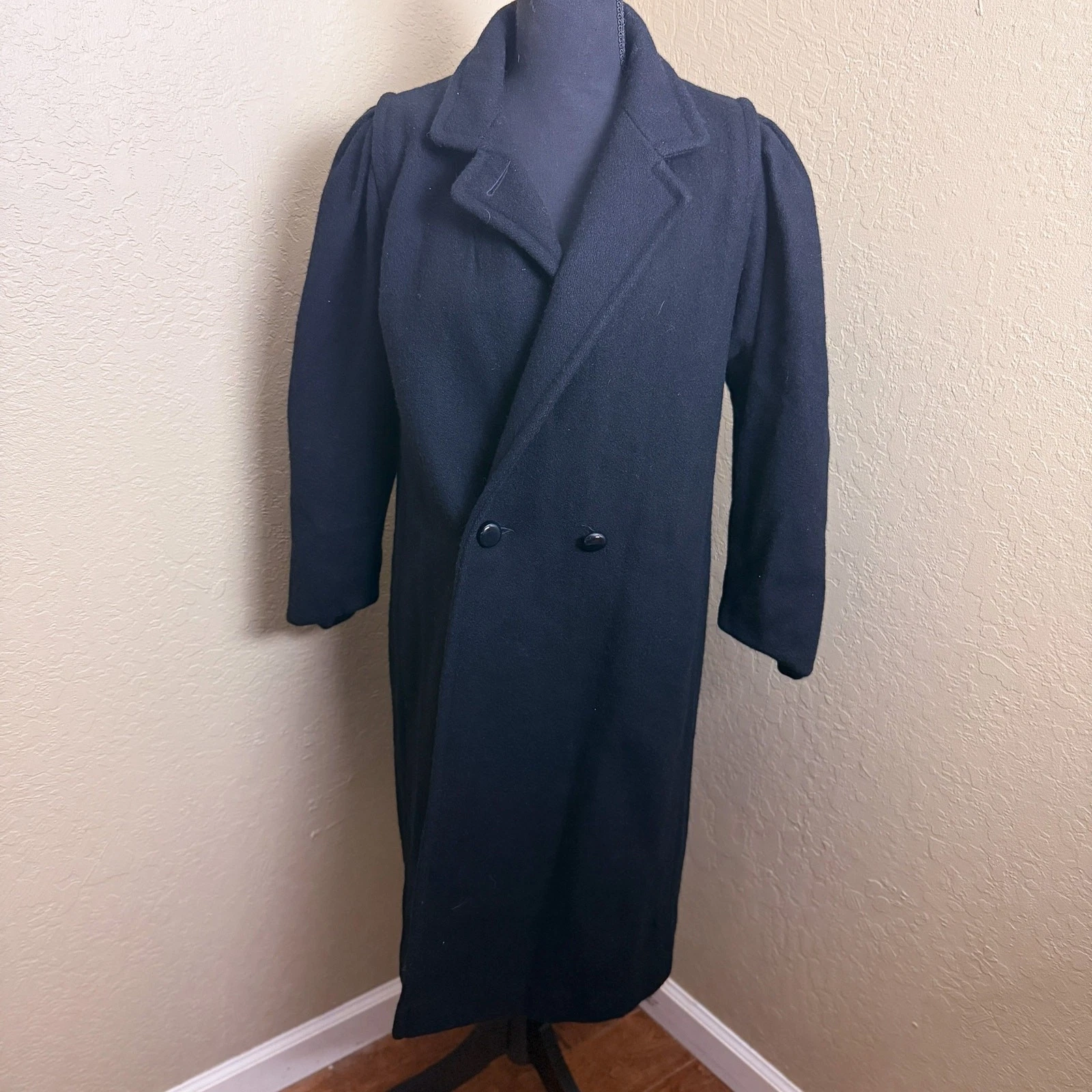 Vintage J.L.L.R. Black Wool Blend Long Coat Union Made USA Women S