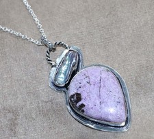 Collana due pietre viola biwa perle argento 925 placcato 18" gioielli festivi GW