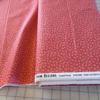 Yard ~ Strawberry Patched Tossed Florals by Marcus $3.99 Ships ANY Amount Fabric