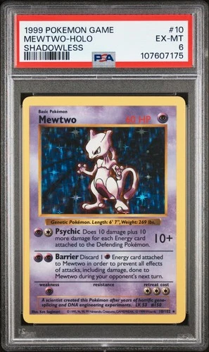 Mewtwo - 10/102 - 1999 Holo Rare Base Set Shadowless Pokemon Card PSA 6