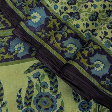 Sanskriti Vintage Blue-Green Sari Soft Pure Silk Floral Printed Saree 6 Yd Craft