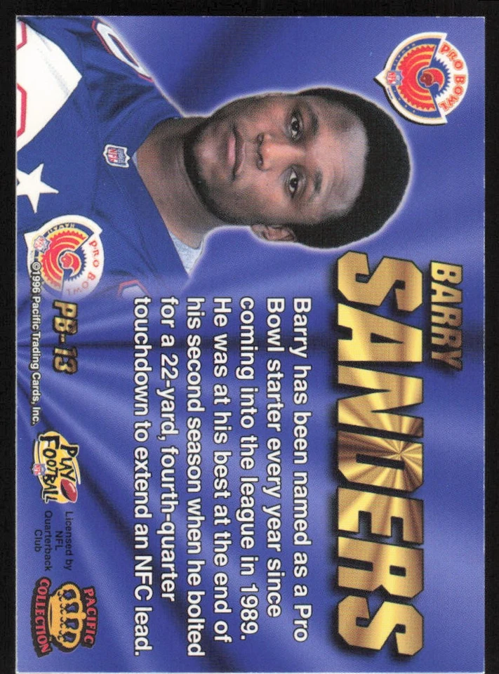 1996 Pacific Invincible Pro Bowl #PB-13 Barry Sanders Detroit Lions - Image 2 of 2