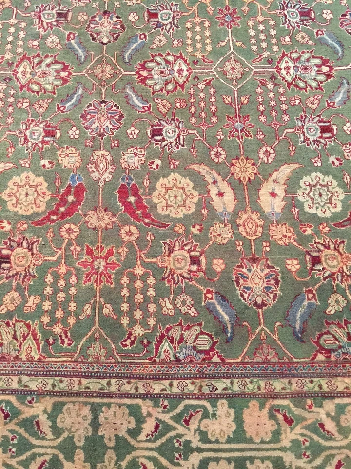 Alfombra antigua verde india Agra 8'10 X 11'6 e21531 Foto 3 de 4