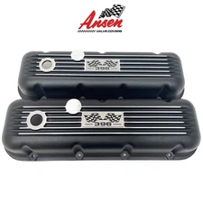 Big Block Chevy 396 Flag Logo Valve Covers, Classic Finned - Black - Ansen USA