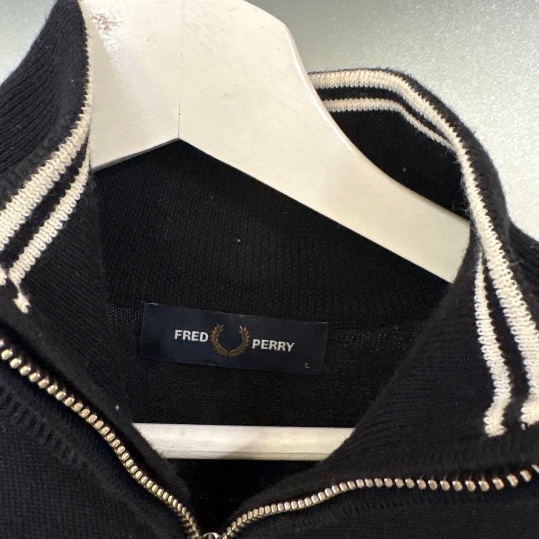 Fred Perry Black Knit Jacket L Men’s Casual Sweater Excellent Condition image 3