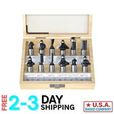 High-Quality Tungsten Router Bits - Versatile 12-Piece Set with Wooden Case