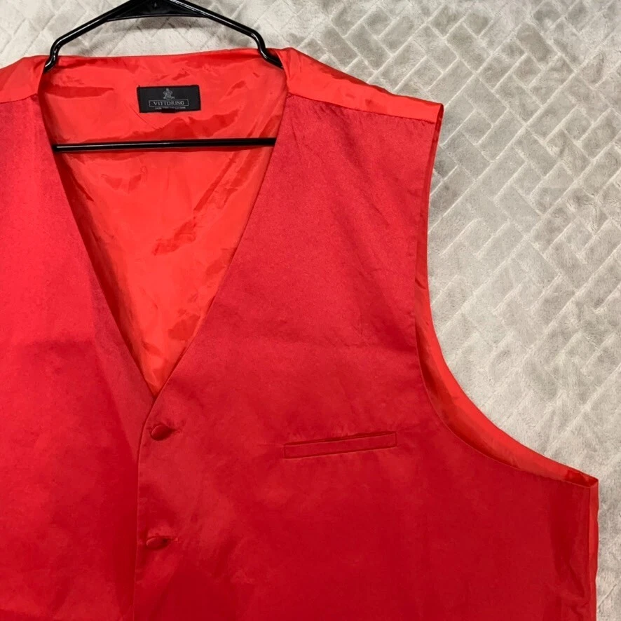 Vittorino Para Hombres 4X Chaleco Esmoquin Rojo Sedoso Satén Formal Boda Padrino Traje Foto 3 de 4