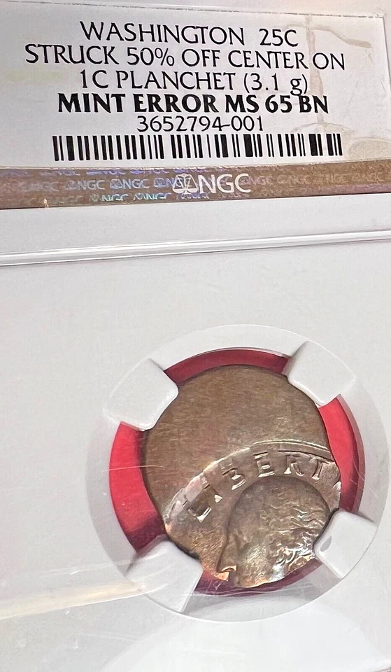 QUARTER STRUCK 50% OFF CENTER ON CENT PLANCHET MULTI-ERROR!  NGC MS-65 BN - Image 3 of 3