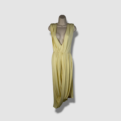 $1795 Altuzarra Women's Yellow Draped Asymmetric Sleeveless V-Neck Dress Size 36