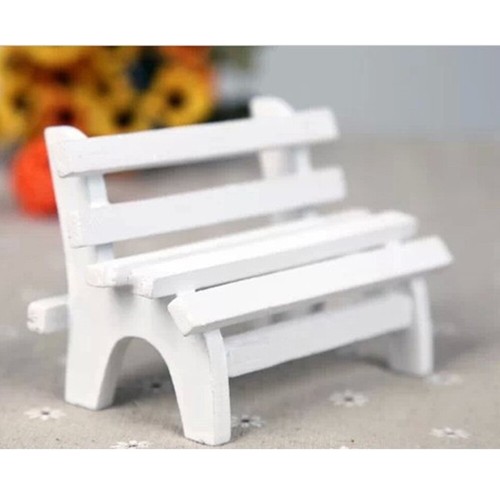 Miniature Landscape Ornament Wooden White Double Garden Bench Porch Chair for - Picture 8 of 11