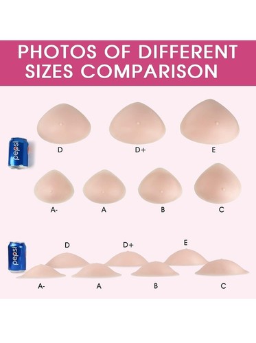 One Piece Classic Sleep Durable Triangle Silicone Breast Forms Fake Boobs D+ Pad - Picture 5 of 6