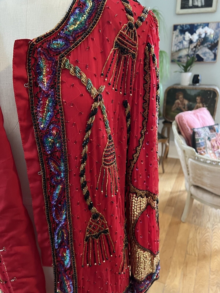 VTG LAWRENCE KAZAR Red SILK Bling Sequined Blazer Jacket VTG LAWRENCE KAZAR Red SILK Bling Sequined Blazer Jacket
