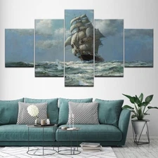 Old Sailing Ship Painting Picture 5 Panel Canvas Print Wall Poster Home Decor