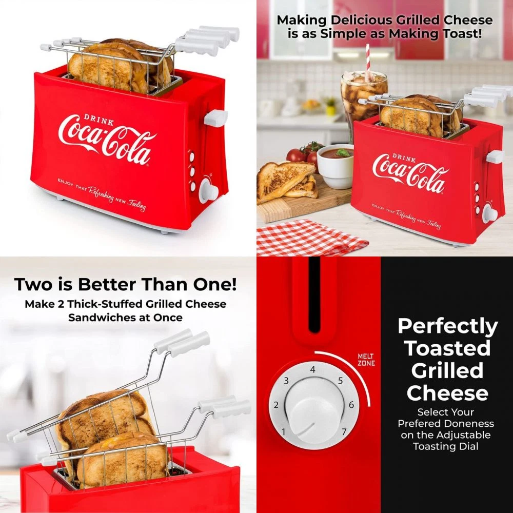 Nostalgia TCS2CK Coca-Cola Grilled Cheese Toaster with Easy-Clean