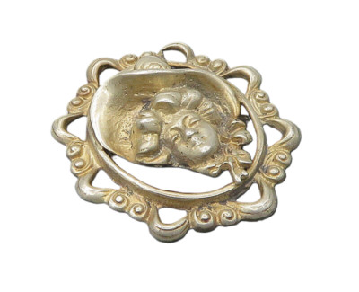 925 Sterling Silver Vintage Antique Heavy Woman's Face Brooch - Main Image