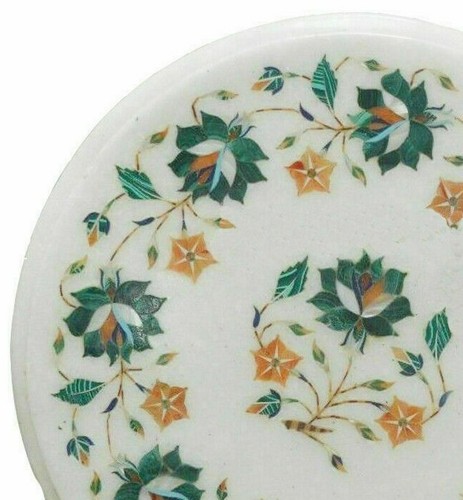12" Marble Inlay Table Top Semi Precious Stone Handmade Work Decor - Picture 2 of 4