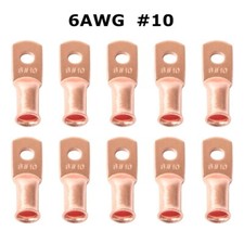 10PCS 6AWG 10 Battery Cable Ends Copper Lugs Ring Terminals Wire Connectors