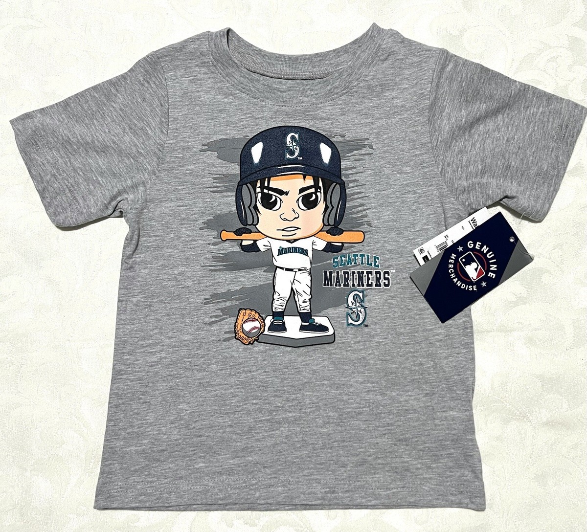 MLB Genuine Merchandise Size 2T SEATTLE MARINERS T-Shirt GRAY Cartoon Image
