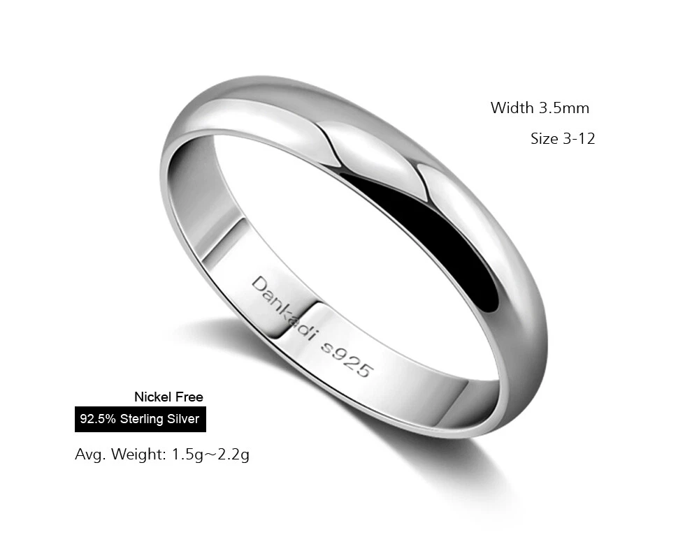 925 Sterling Silver Dome High Polish Plain Ring Wedding Band