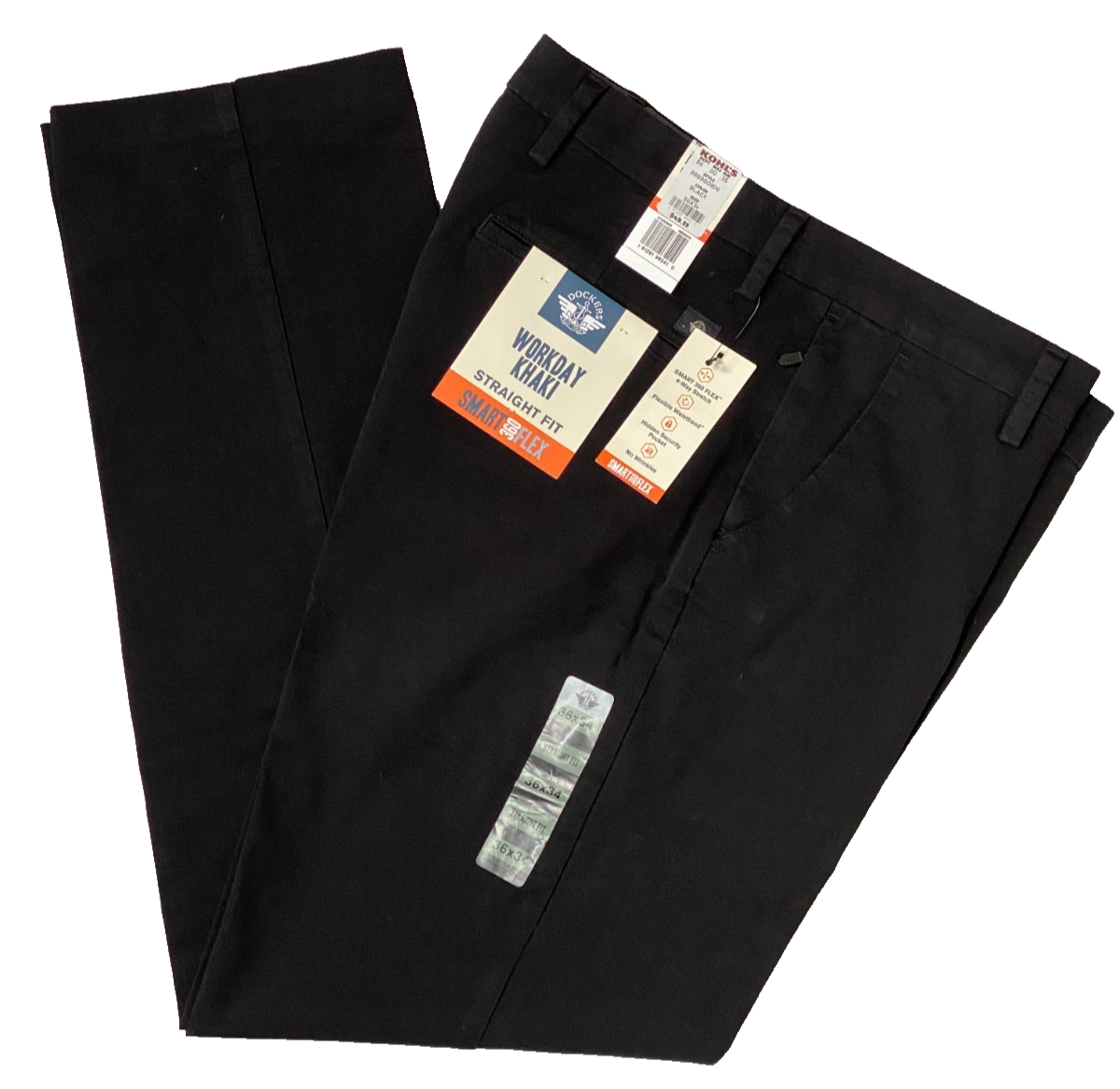 Men's Dockers Workday Khaki Straight Fit 36x34 Black NWT Smart 360 Flex
